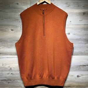 Turtleson 1/4 Zip Merino Wool Knit Sweater Vest Men’s 2XL Orange Mock Neck Golf